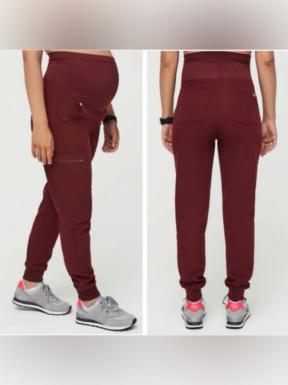 FIGS Maternity Scrub Joggers in Burgundy